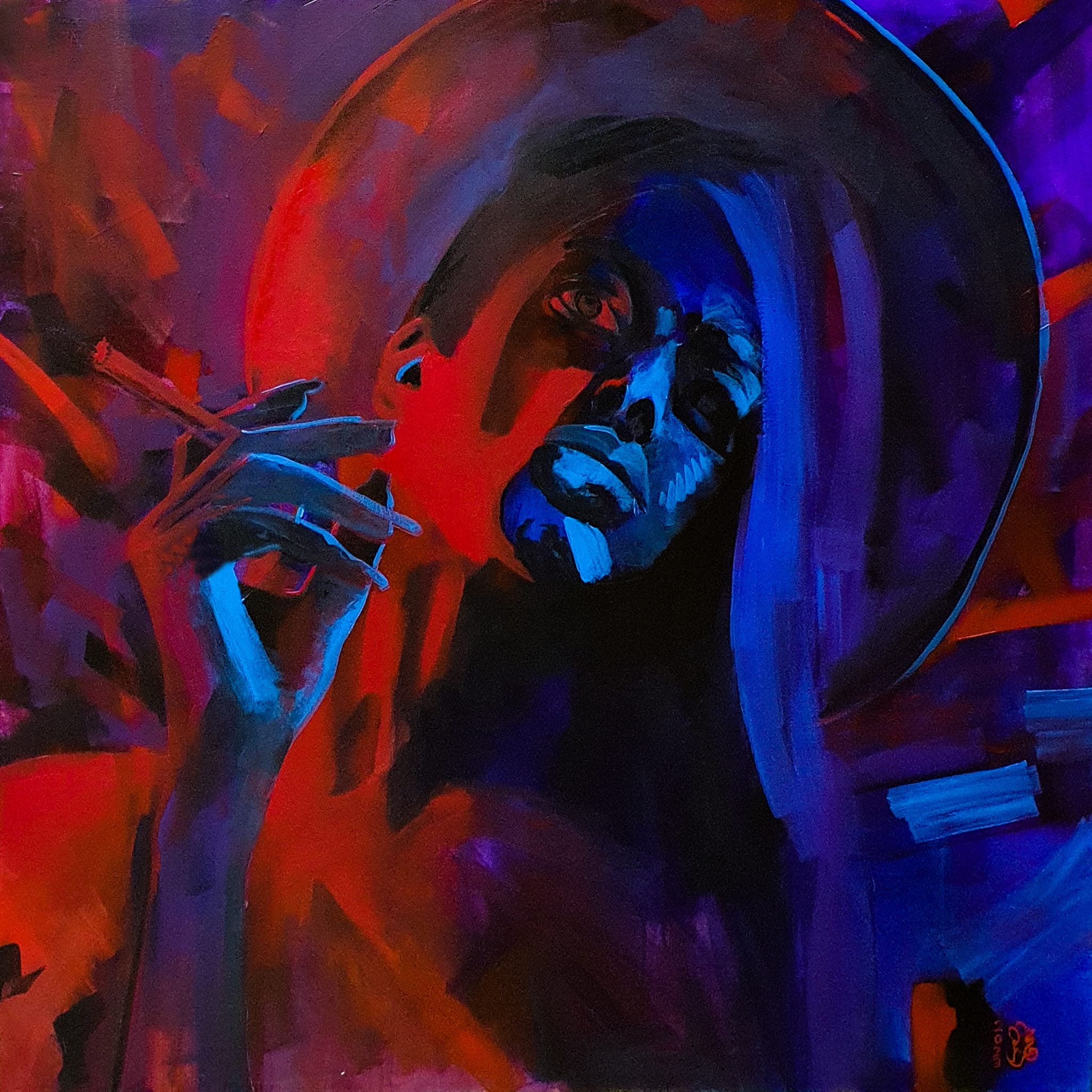 لوحة للفنان محمد العمر بعنوان «تعبير ليلي».