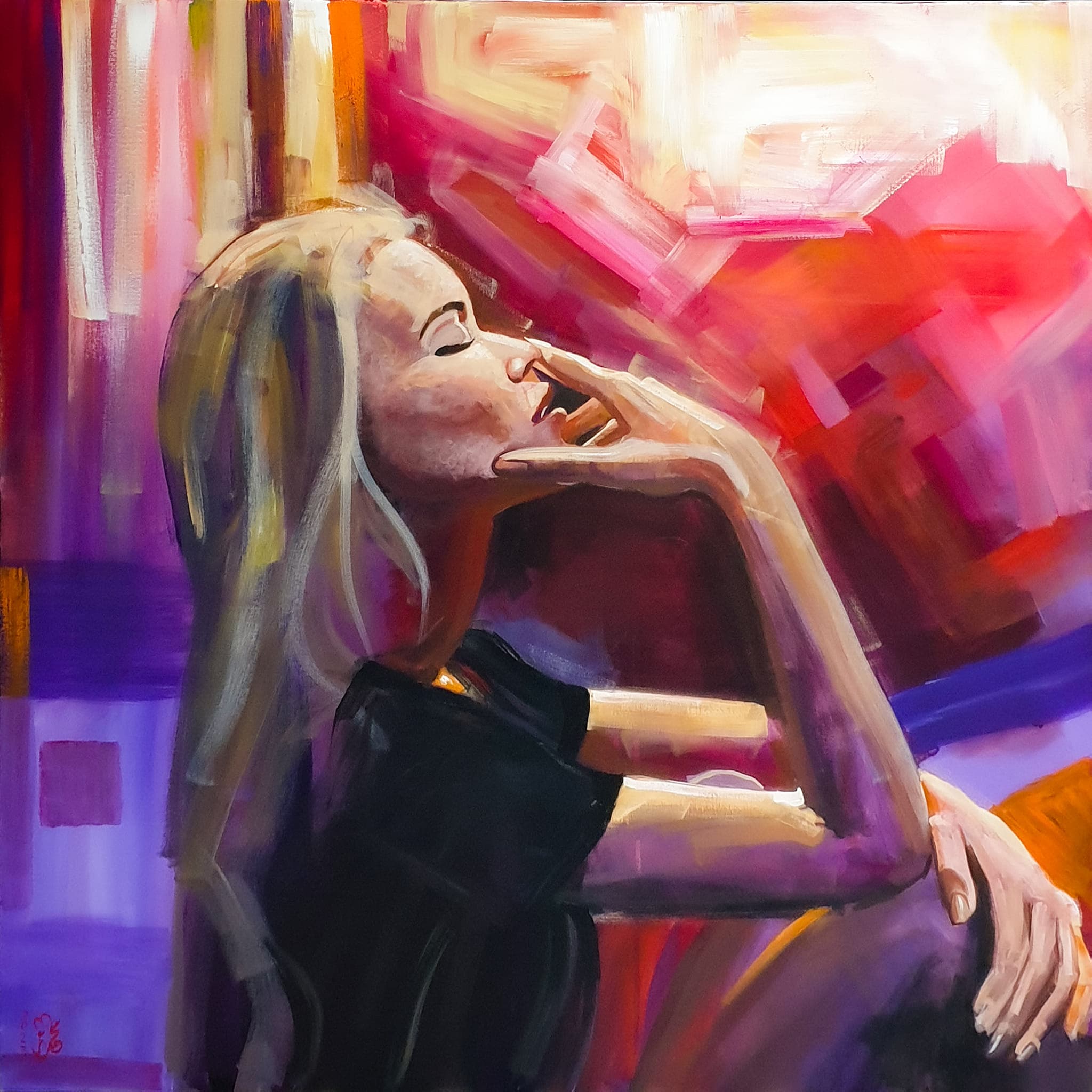 لوحة للفنان محمد العمر بعنوان «ملامح هادئة».