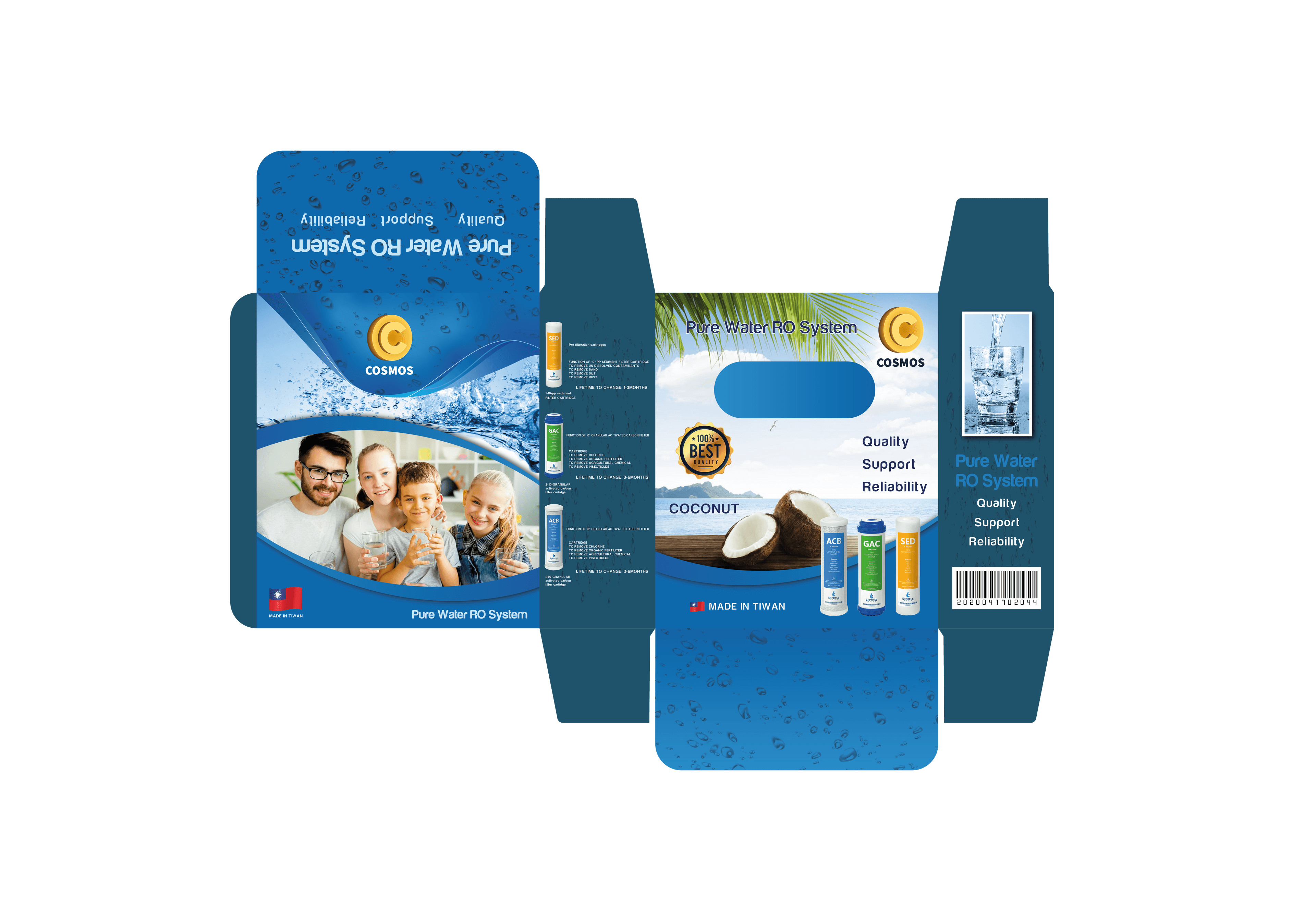 RO Filter Product Layout. A product layout combining packaging information with a clean retail presentation.