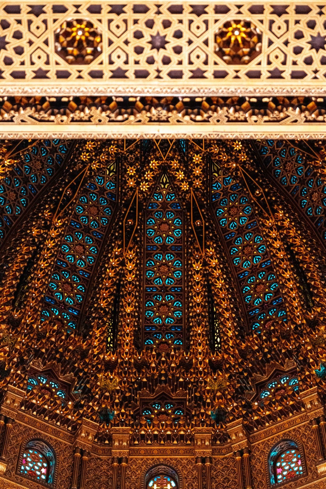 Blue Dome Tapestry. An ornate dome turning into a dense, unified color tapestry.