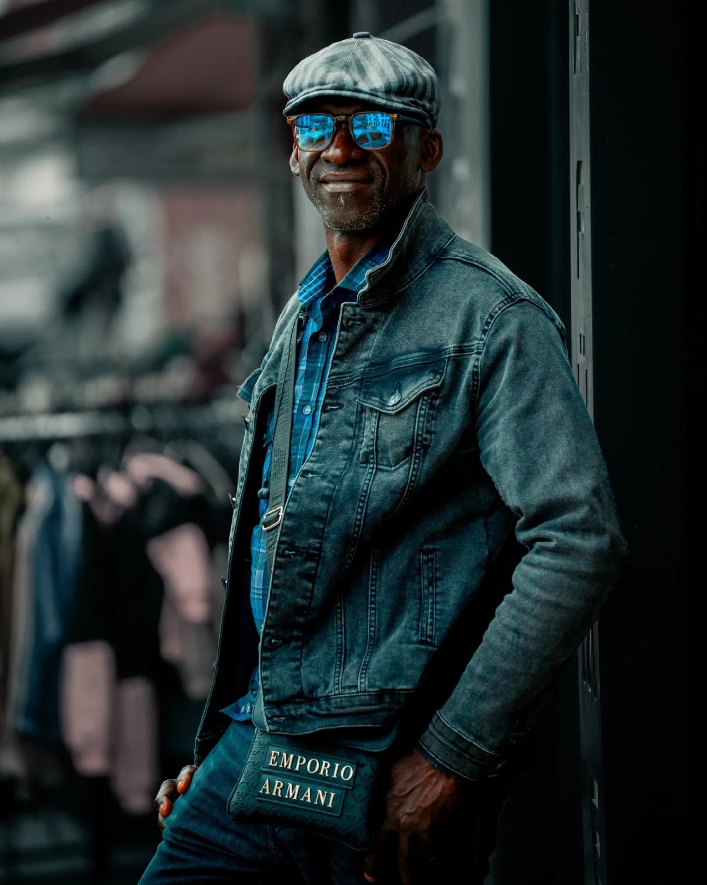 Blue Street Portrait. The face emerges from the cool scene with distinct human energy.