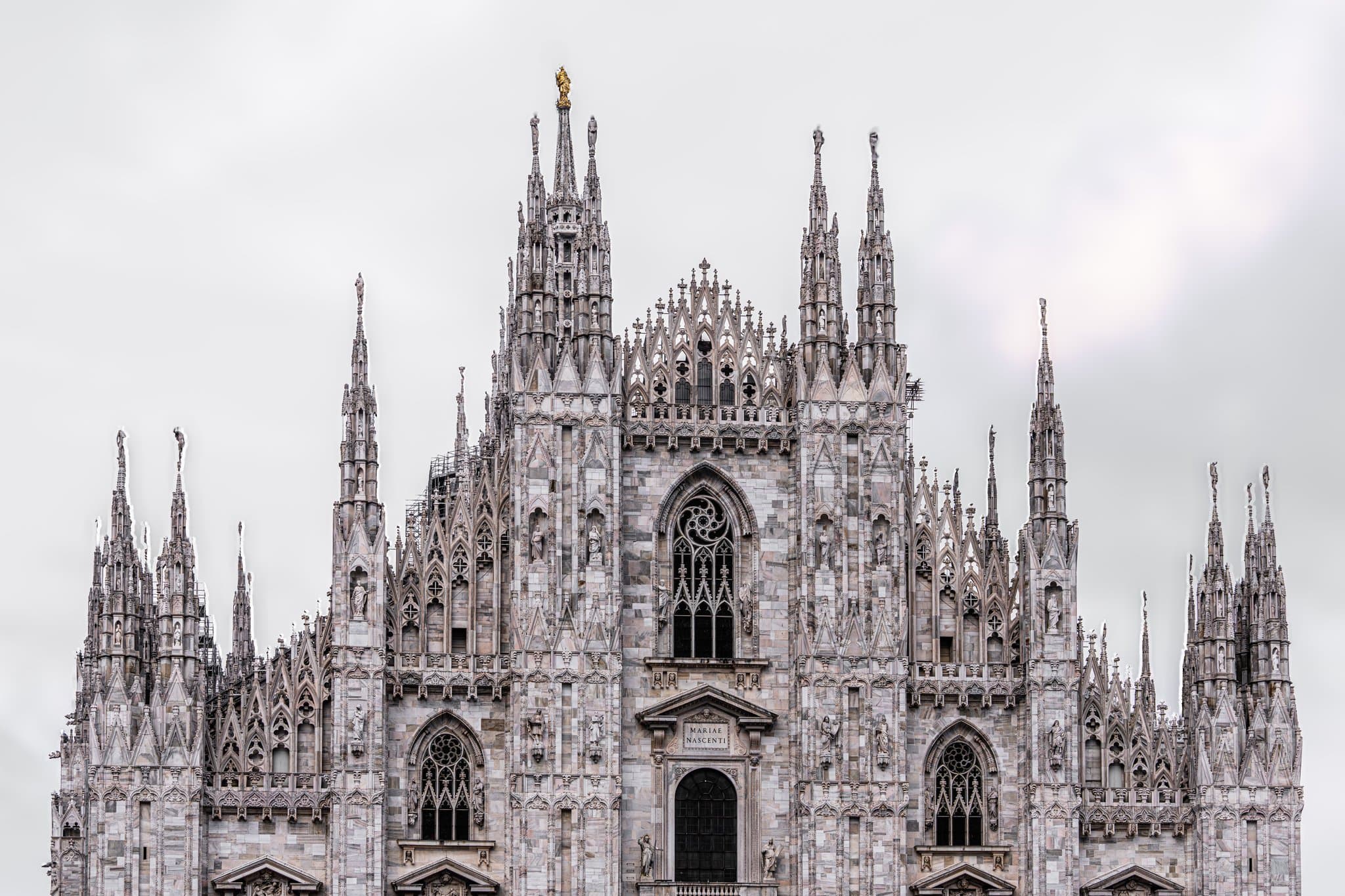 Cathedral Front II. A second reading of the facade showing both mass and vertical detail.